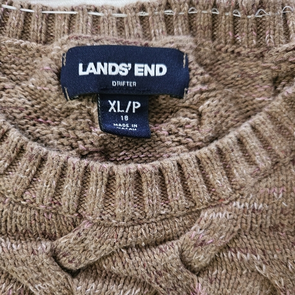 Lands' End Brown W Pink Cable Knit Sweater Size XL/P 18 - Picture 3 of 8